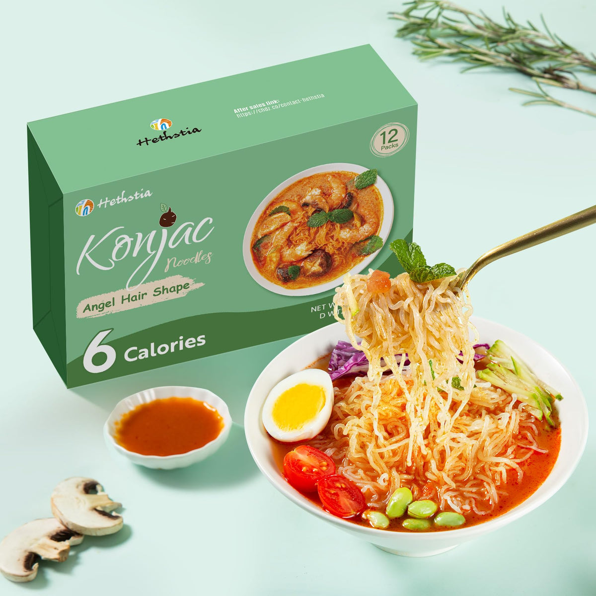Hethstia Konjac Noodles Angel Hair – 12 Pack Shirataki Noodles, Low Carb, Gluten-Free, Vegan