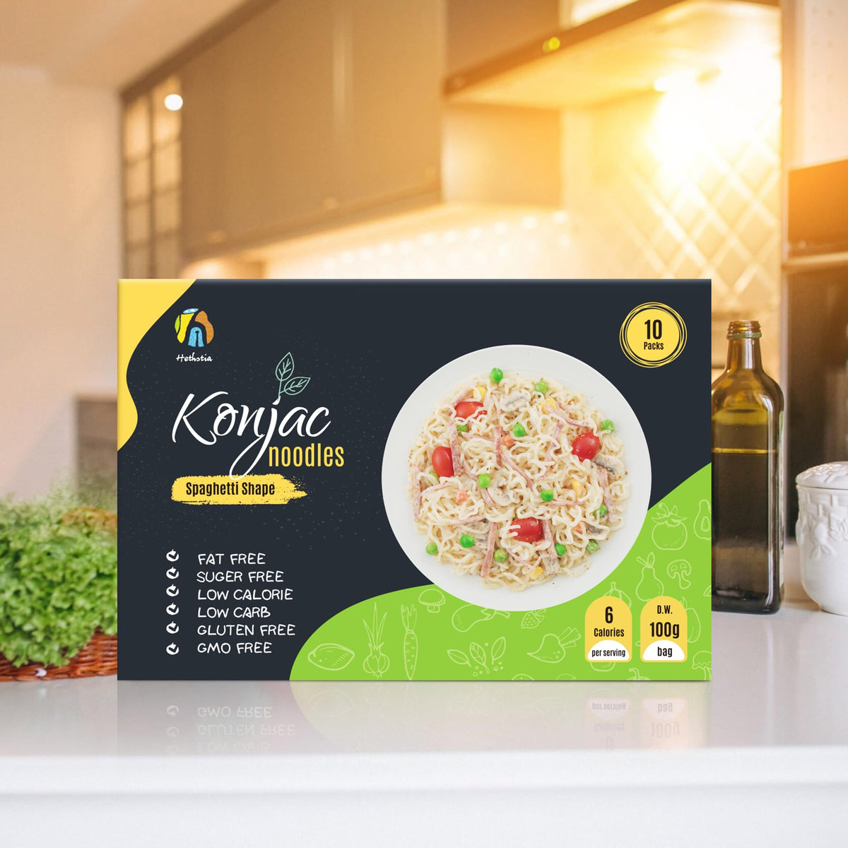 Hethstia Konjac Noodles – 10 Pack Low-Carb Shirataki Pasta, Ready-to-Eat, Gluten-Free & Vegan