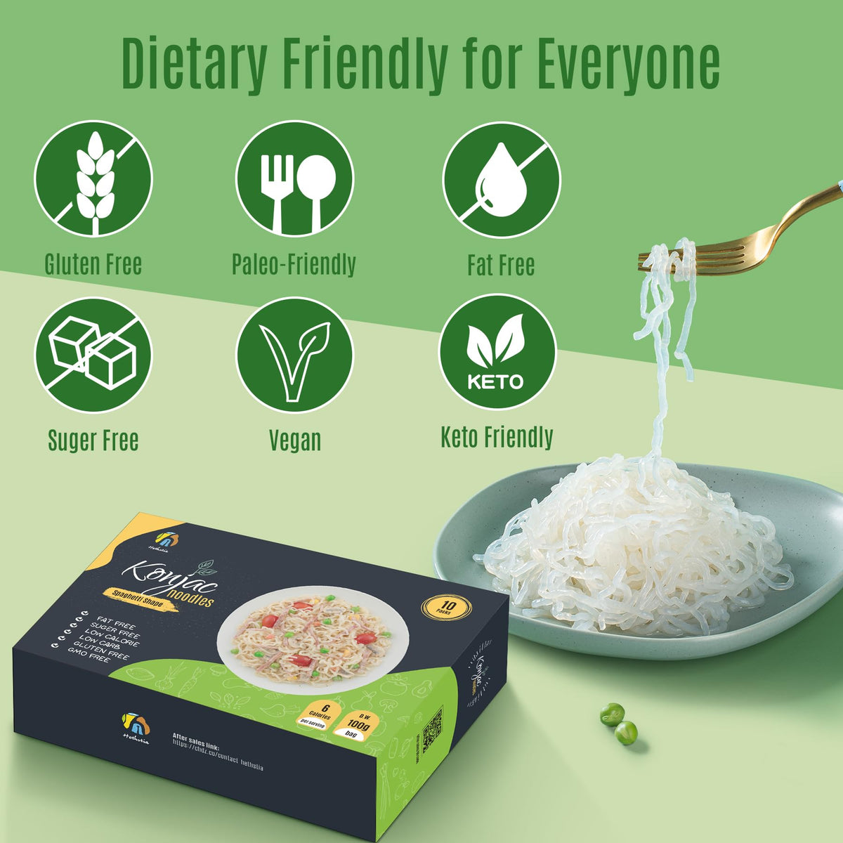Hethstia Konjac Noodles – 10 Pack Low-Carb Shirataki Pasta, Ready-to-Eat, Gluten-Free & Vegan