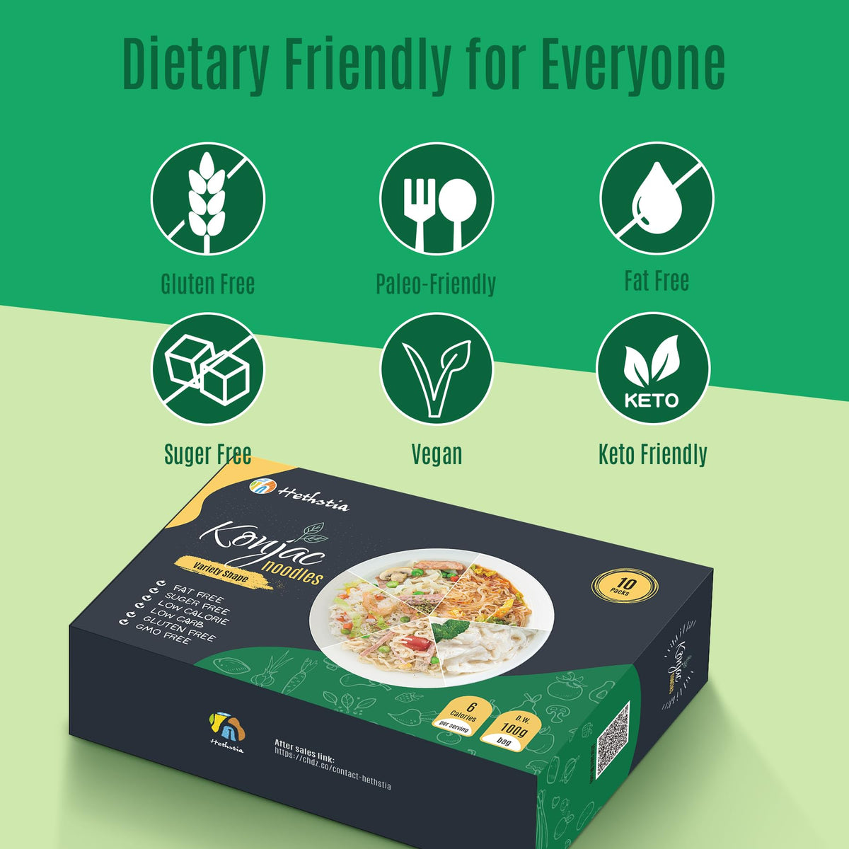 Hethstia Konjac Noodle Variety Pack – 10-Pack Low Carb Shirataki Noodles (Spaghetti, Fettuccine, Rice, Pho, Angel Hair)