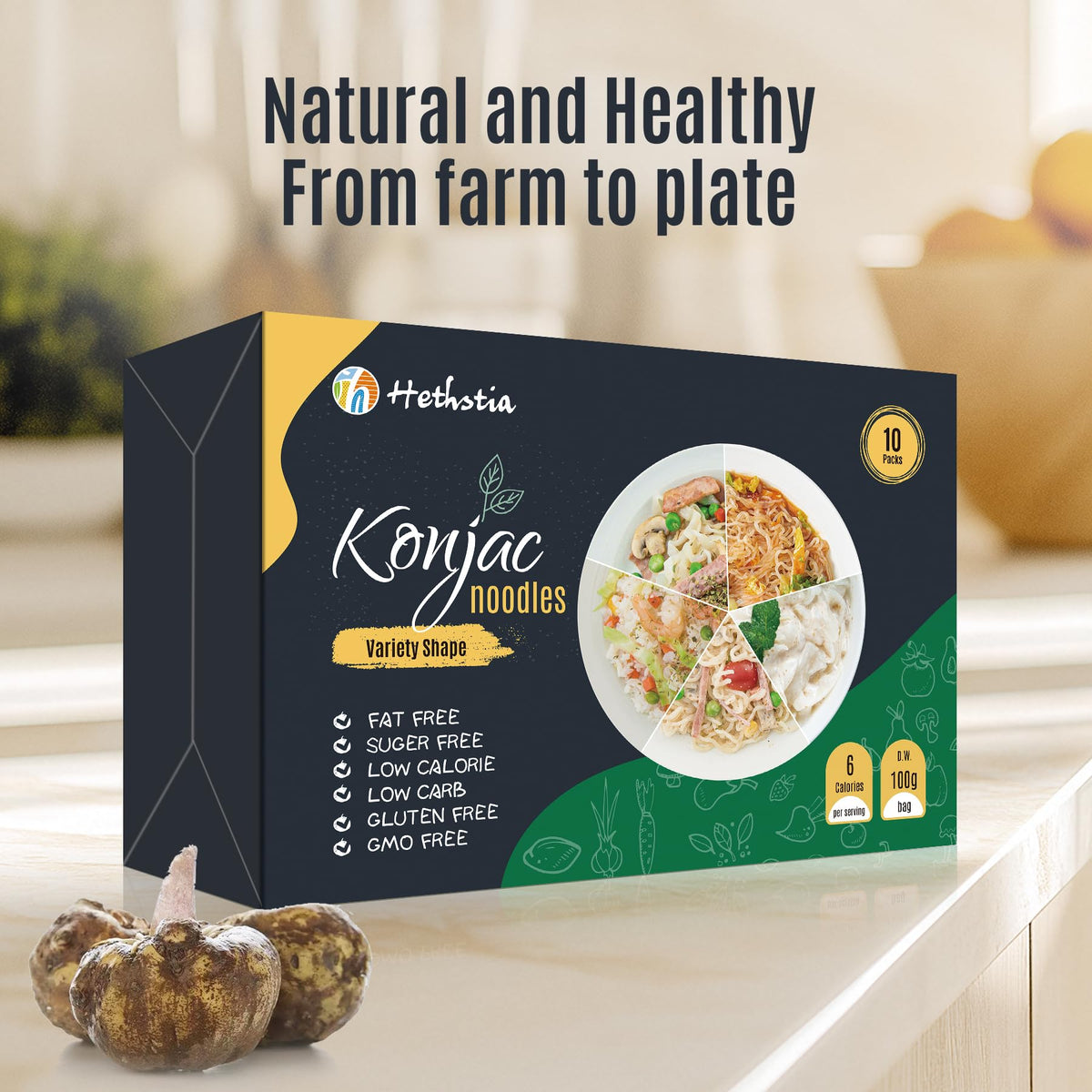 Hethstia Konjac Noodle Variety Pack – 10-Pack Low Carb Shirataki Noodles (Spaghetti, Fettuccine, Rice, Pho, Angel Hair)