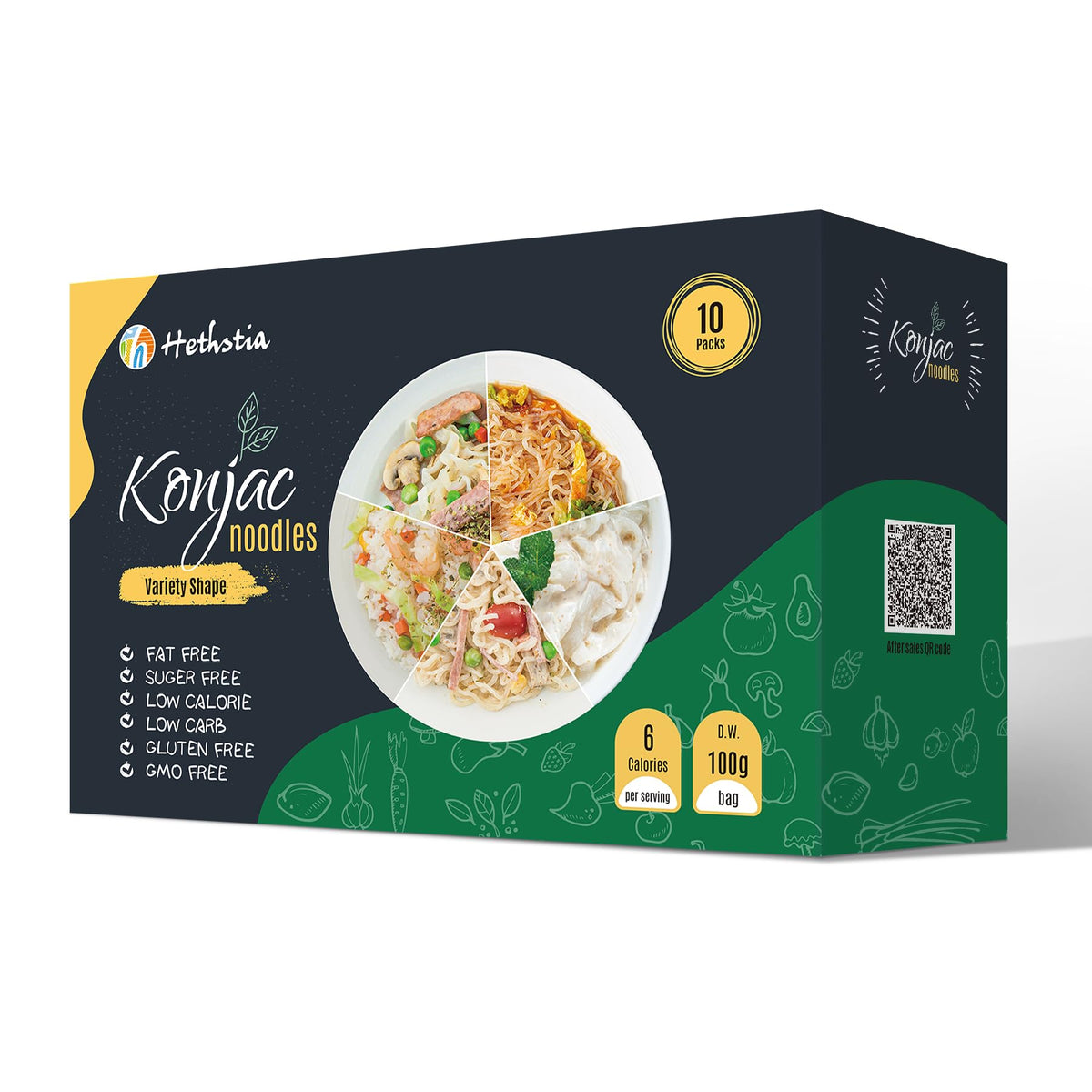Hethstia Konjac Noodle Variety Pack – 10-Pack Low Carb Shirataki Noodles (Spaghetti, Fettuccine, Rice, Pho, Angel Hair)
