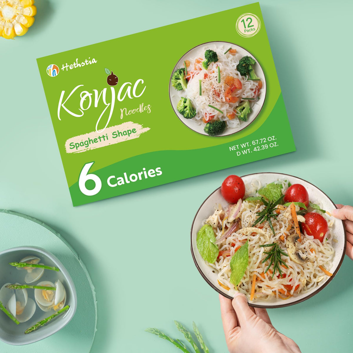 Hethstia Konjac Noodles – Shirataki Spaghetti 12 Pack | Low Carb, Gluten Free, Vegan