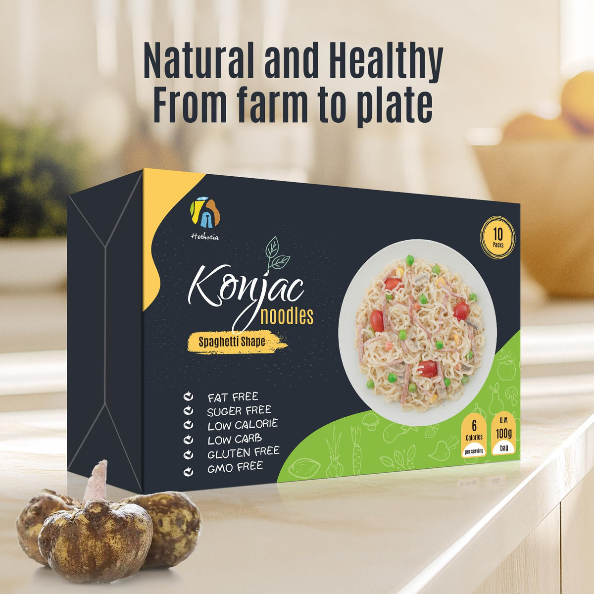 Hethstia Konjac Noodles – 10 Pack Low-Carb Shirataki Pasta, Ready-to-Eat, Gluten-Free & Vegan