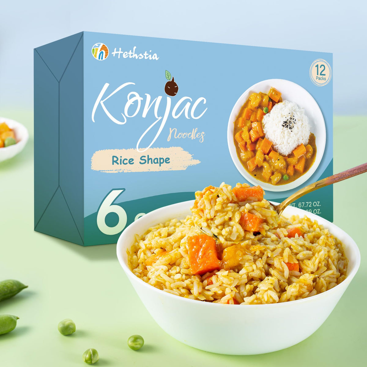 Hethstia Konjac Rice – 12-Pack Low Carb Shirataki for Keto & Vegan