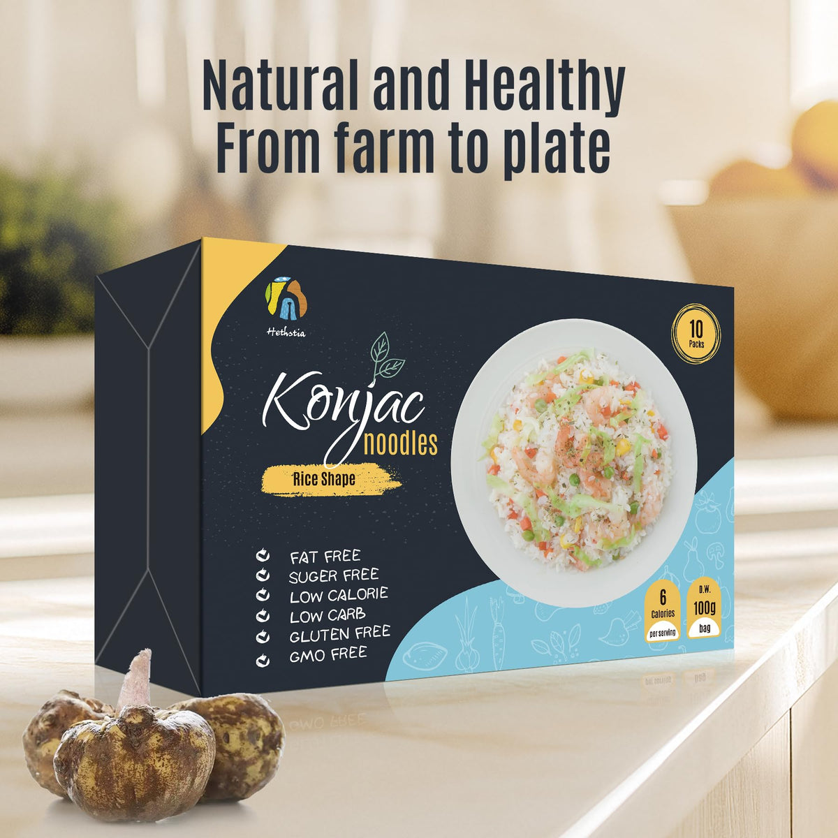 Hethstia Shirataki Rice — Gluten-Free Konjac Rice, Low-Carb, Ready-to-Eat, 10-Pack