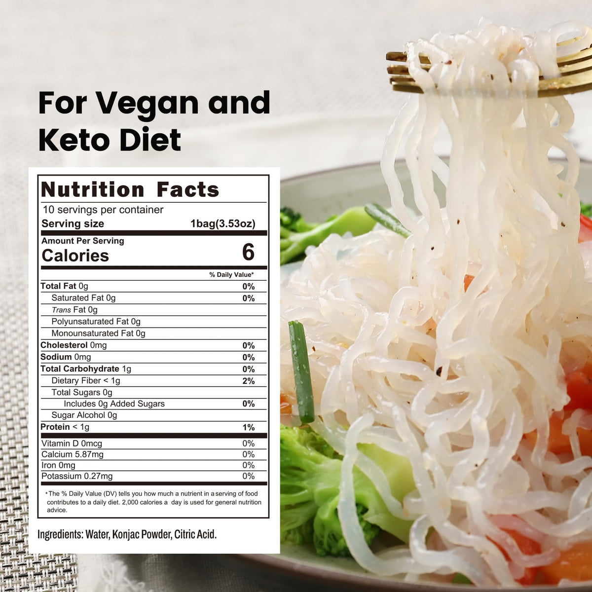 Hethstia Shirataki Noodles - 10-Pack Konjac Angel Hair Pasta, Low Calorie, Gluten Free
