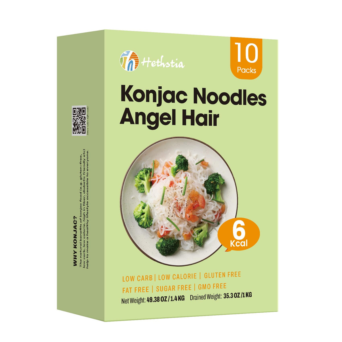 Hethstia Shirataki Noodles - 10-Pack Konjac Angel Hair Pasta, Low Calorie, Gluten Free