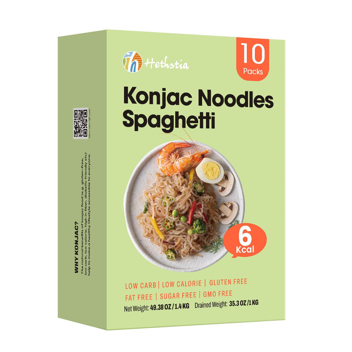Hethstia Shirataki Noodles – Konjac Pasta, Gluten-Free, Vegan, Keto-Friendly, Low-Carb (56.5 oz in 10 Packs)