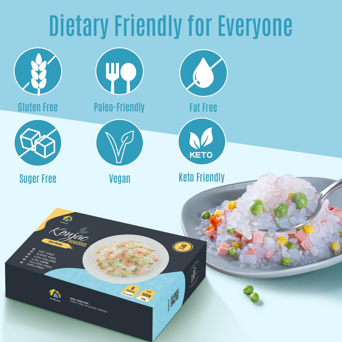 Hethstia Shirataki Rice — Gluten-Free Konjac Rice, Low-Carb, Ready-to-Eat, 10-Pack
