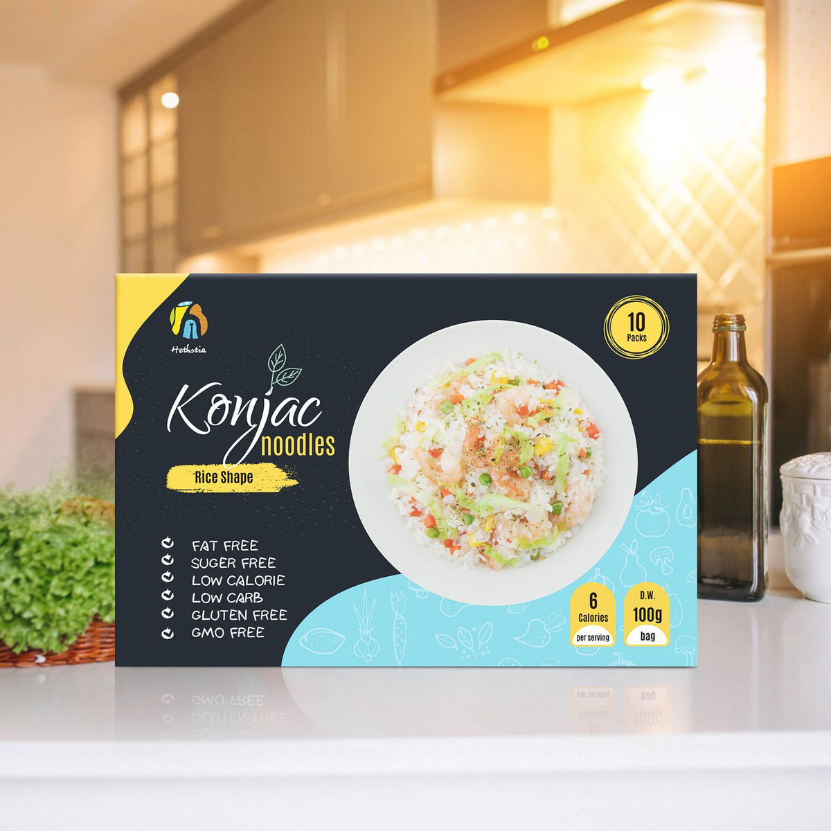 Hethstia Shirataki Rice — Gluten-Free Konjac Rice, Low-Carb, Ready-to-Eat, 10-Pack