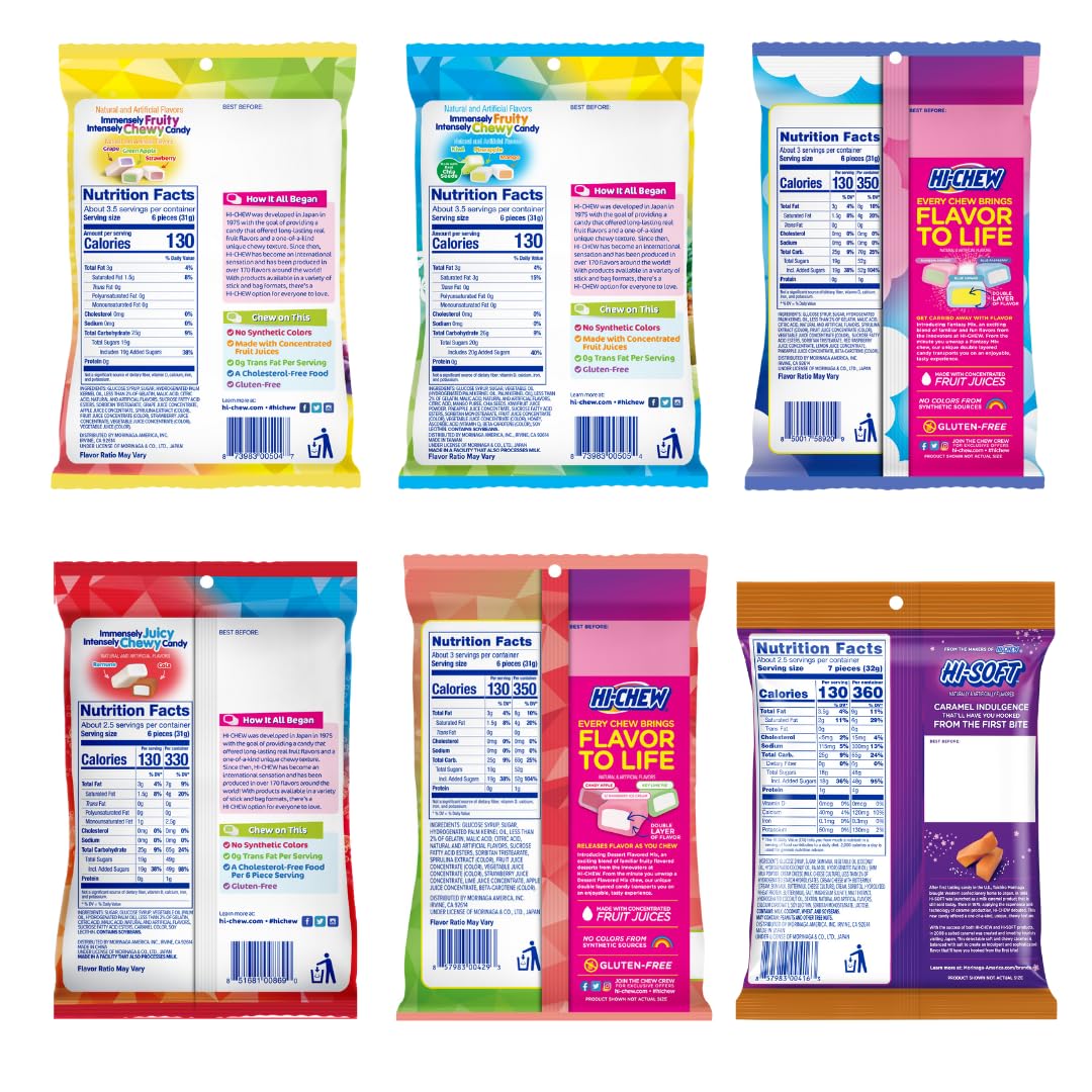 HI-CHEW Variety Mix – 6-Bag Pack of 15 Juicy Fruity Flavors (Salted Caramel Included)