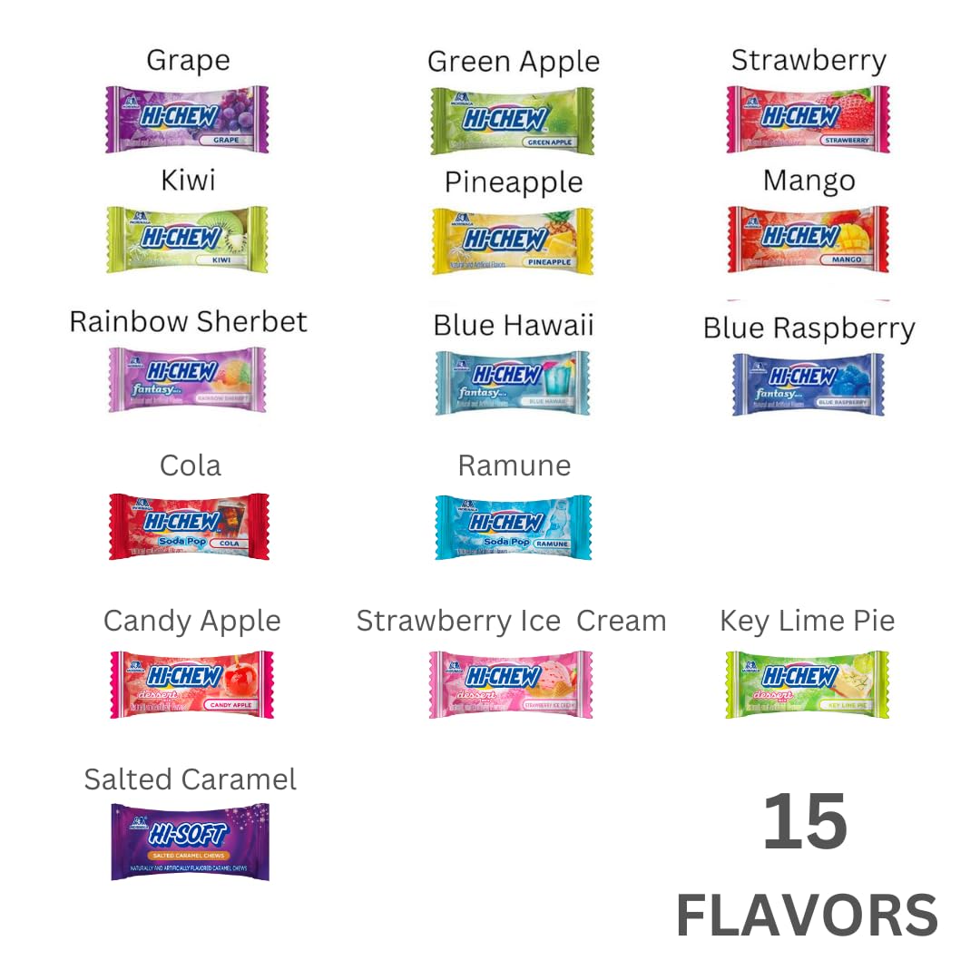 HI-CHEW Variety Mix – 6-Bag Pack of 15 Juicy Fruity Flavors (Salted Caramel Included)