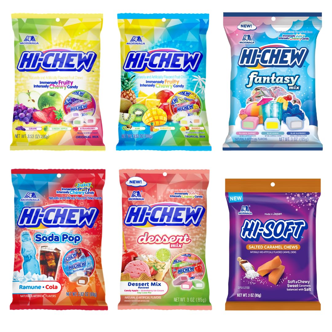 HI-CHEW Variety Mix – 6-Bag Pack of 15 Juicy Fruity Flavors (Salted Caramel Included)