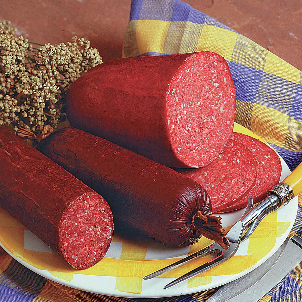 Hi Mountain Summer Sausage Seasoning Kit – Original Blend (Up to 30 lbs) | Includes 10 Fibrous Casings, Cure & Directions