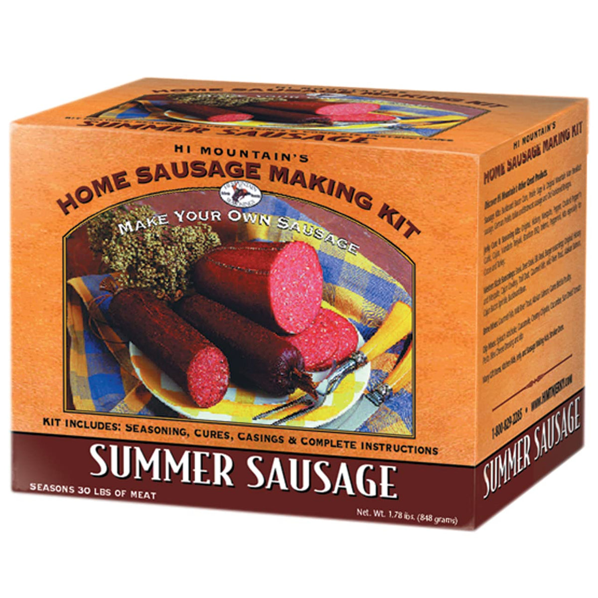 Hi Mountain Summer Sausage Seasoning Kit – Original Blend (Up to 30 lbs) | Includes 10 Fibrous Casings, Cure & Directions