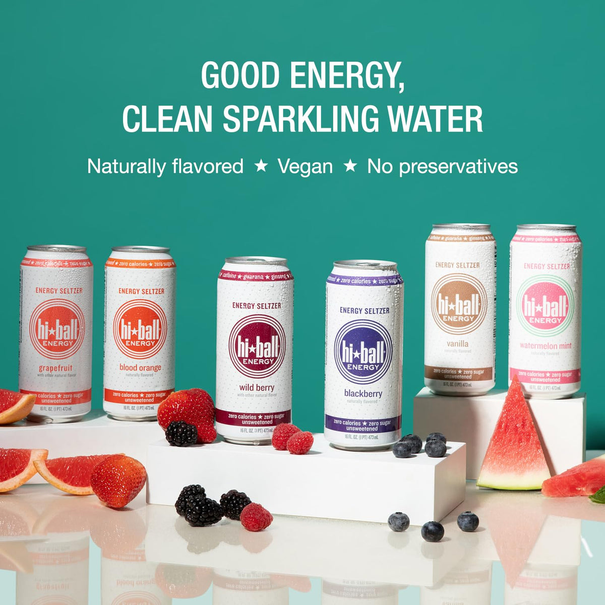 Hiball Clean Energy Drink - Blood Orange | Zero Sugar, Zero Calorie Sparkling Water with 160mg Caffeine