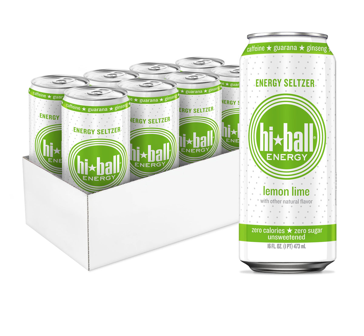 Hiball Clean Energy Lemon Lime – Zero Sugar, Zero Calorie, 160 mg Caffeine, 16 fl oz (8-Pack)