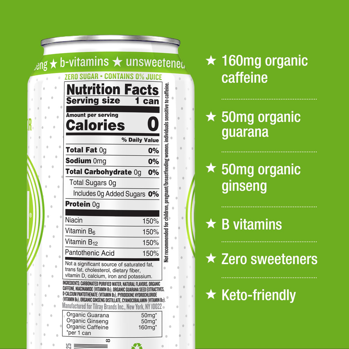 Hiball Clean Energy Lemon Lime – Zero Sugar, Zero Calorie, 160 mg Caffeine, 16 fl oz (8-Pack)