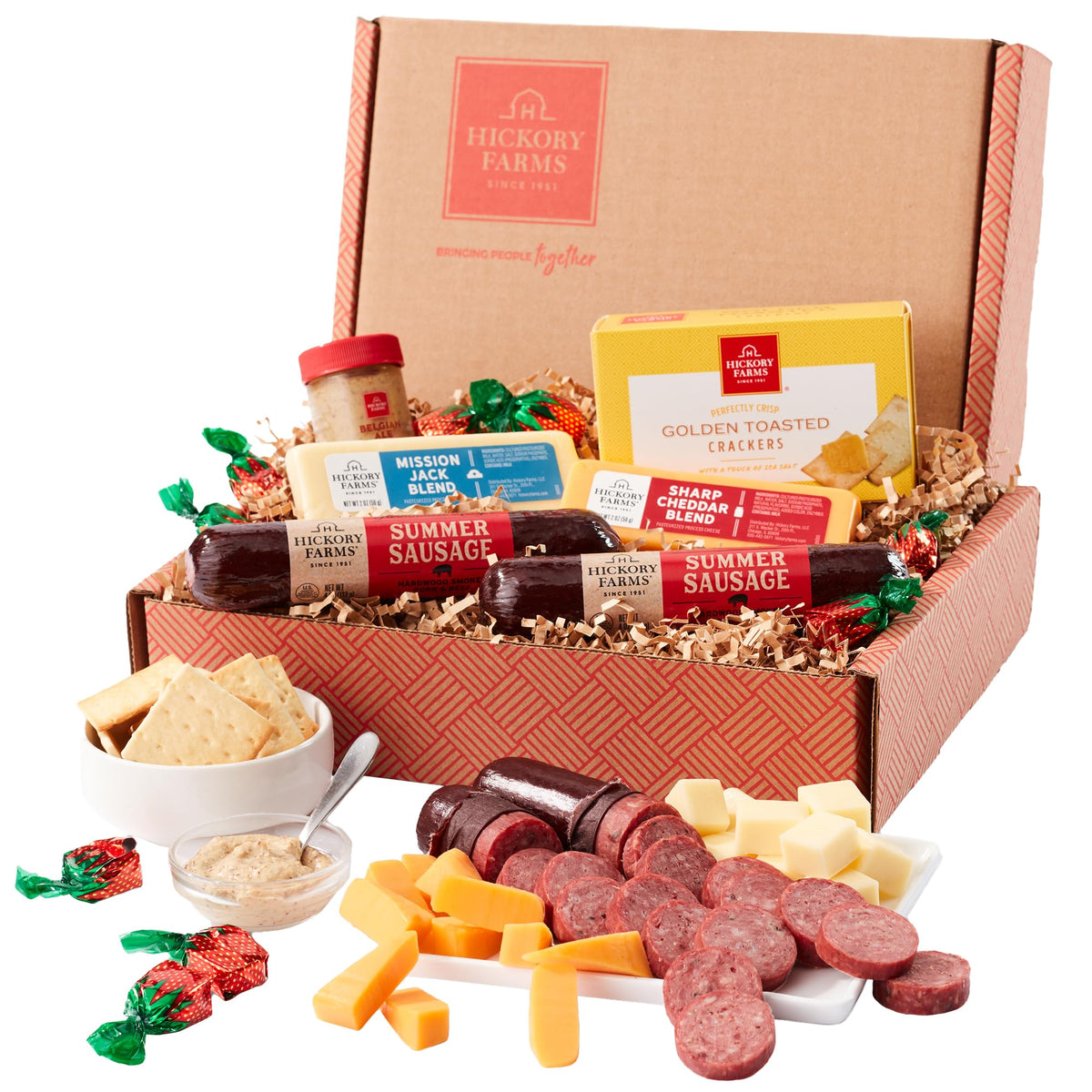Hickory Farms Farmhouse Gift Basket (Small) – Gourmet Meat & Cheese Box with Summer Sausage, Cheddar & Jack