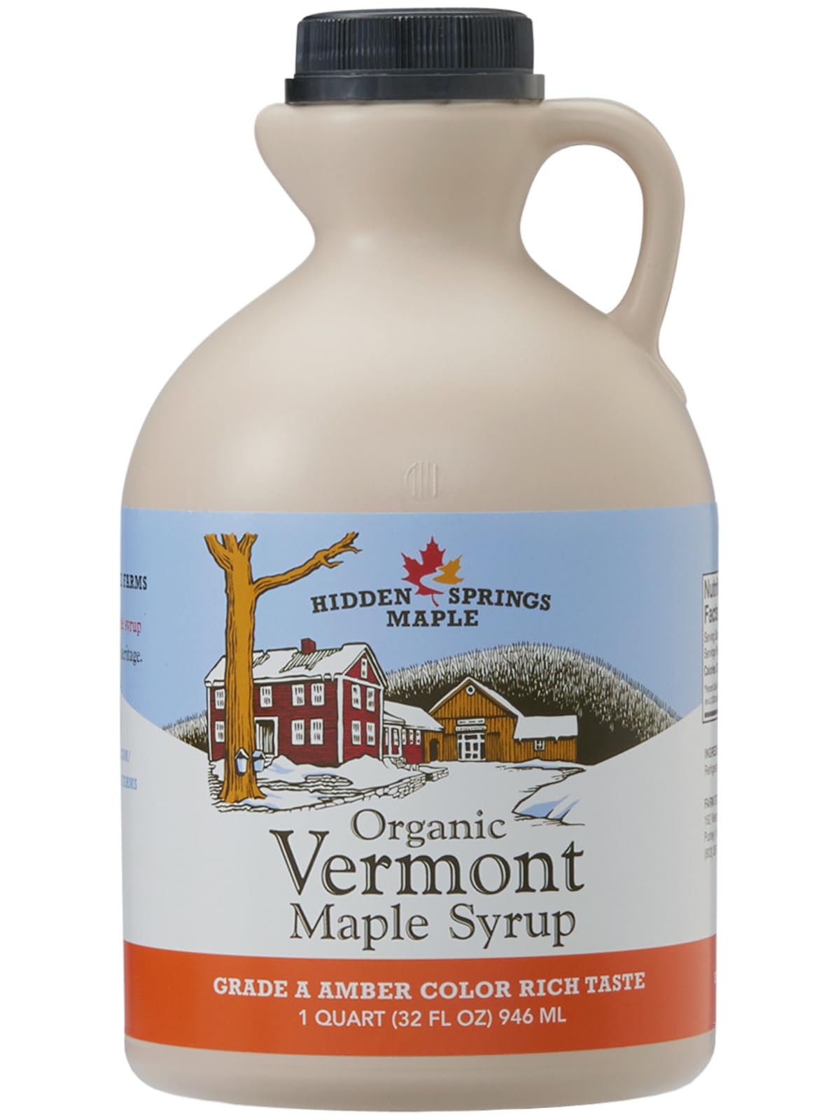 Hidden Springs Maple Organic Vermont Maple Syrup – Amber Rich Grade A, 32 oz