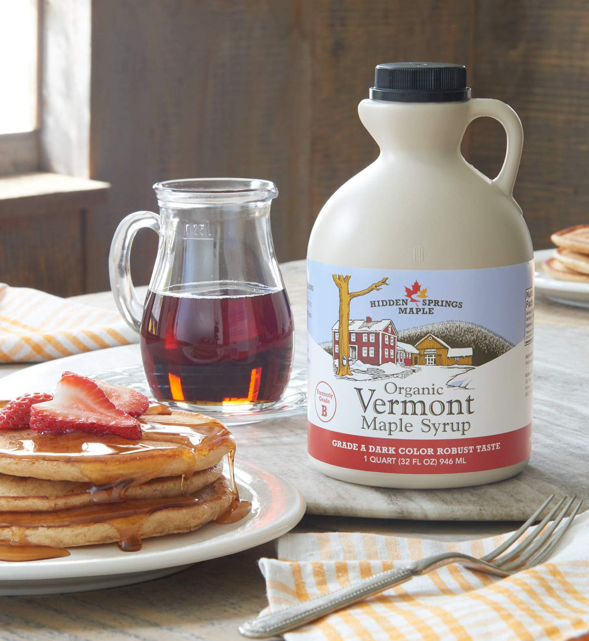 Hidden Springs Maple Organic Vermont Maple Syrup, Dark Robust, 32 oz (BPA-Free Jug)
