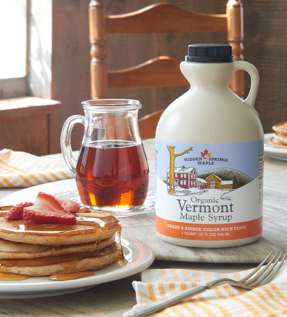 Hidden Springs Maple Organic Vermont Maple Syrup – Amber Rich Grade A, 32 oz
