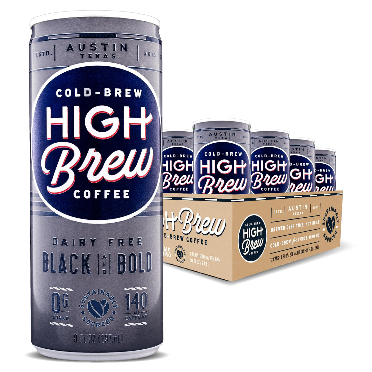 High Brew Black & Bold Cold Brew Coffee — Caffeinated, Dairy Free, 8 oz (Pack of 12)