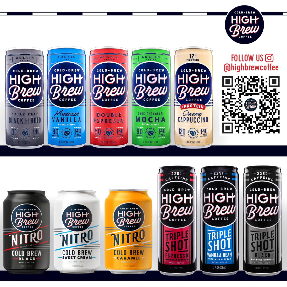 High Brew Coffee Cold Brew Ready-To-Drink Double Espresso — 8 fl oz, Pack of 12