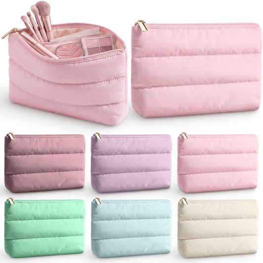 Hillban 6 Pcs Small Puffy Makeup Bags for Women, Zipper,Bright Color