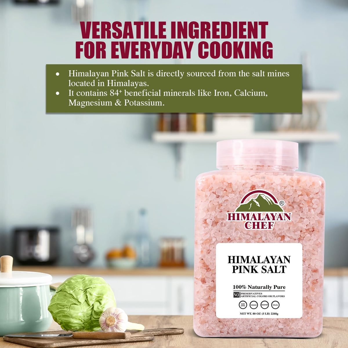 Himalayan Chef Coarse Pink Salt 5 lbs 2-Pack | Mineral-Rich Kosher Salt for Cooking, Grinders & Bath