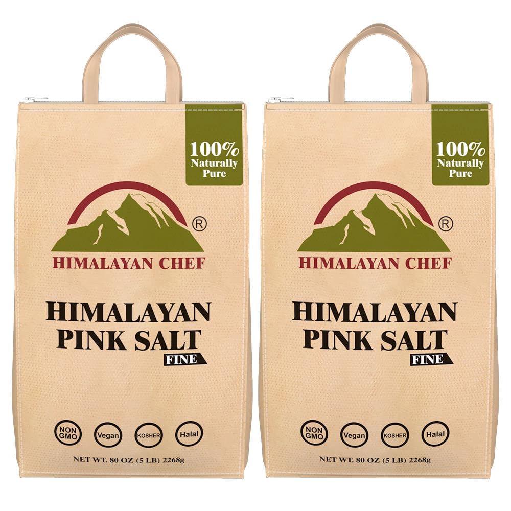 Himalayan Chef Pink Salt Fine Grain – 10 lbs (2x5 lbs), Kosher, Non-GMO, Mineral-Rich