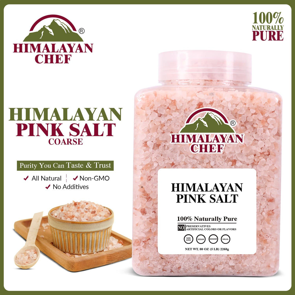Himalayan Chef Coarse Pink Salt 5 lbs 2-Pack | Mineral-Rich Kosher Salt for Cooking, Grinders & Bath