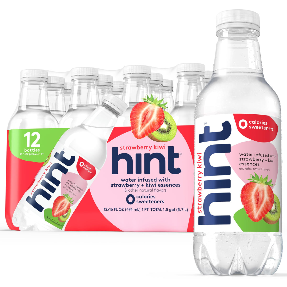 Hint Fruit-Infused Bottled Water – Strawberry Kiwi, Sugar Free, Zero Calories, 16 fl oz (Pack of 12)