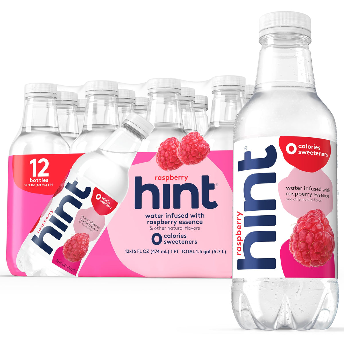 Hint Raspberry Flavored Water – Zero Calories, Natural Raspberry Flavor, Sugar-Free (16 oz, Pack of 12)