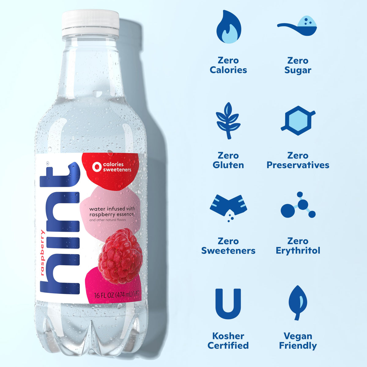 Hint Raspberry Flavored Water – Zero Calories, Natural Raspberry Flavor, Sugar-Free (16 oz, Pack of 12)