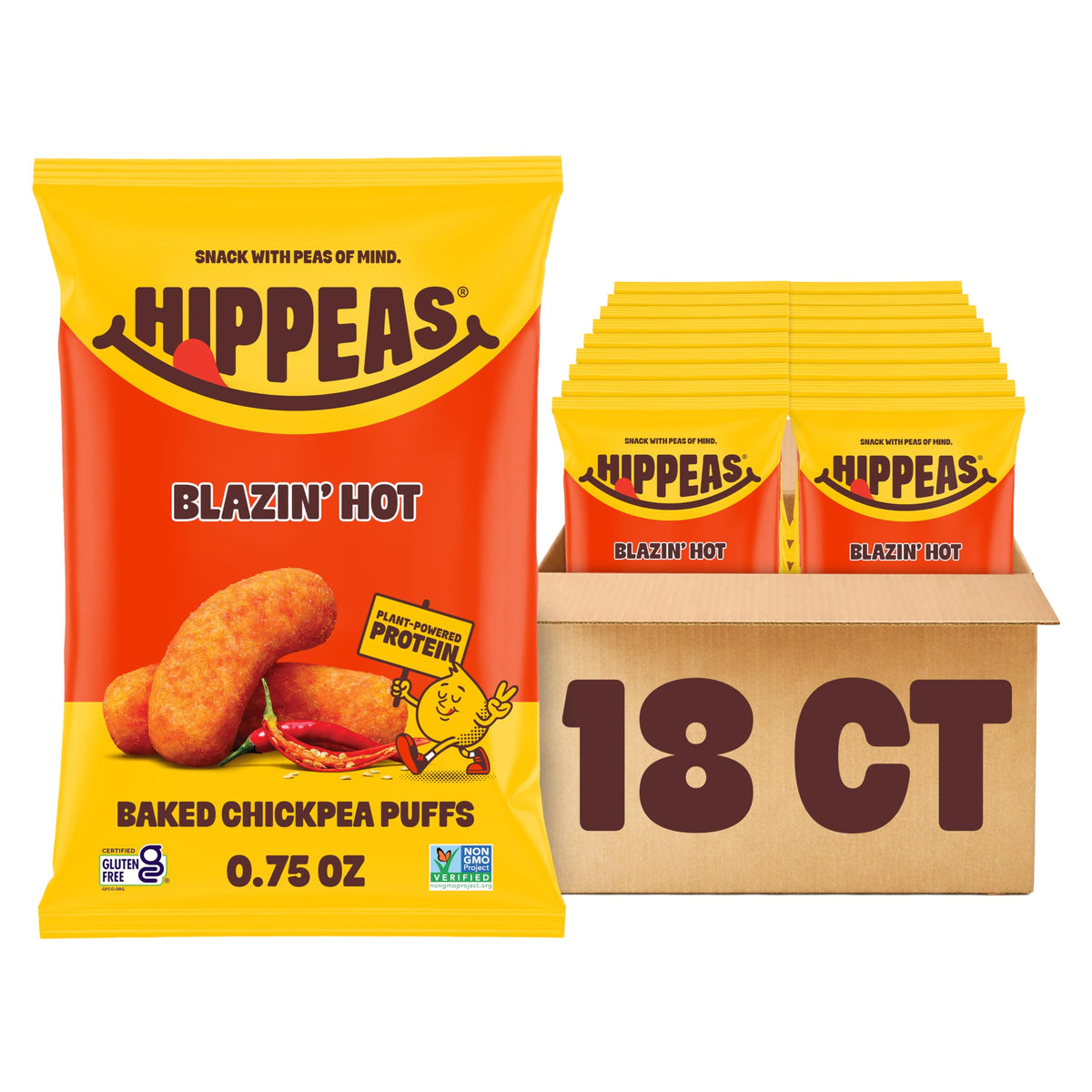 Hippeas Blazin' Hot Chickpea Puffs – 0.75 oz Bags, 3g Protein, 2g Fiber, Vegan, Gluten-Free