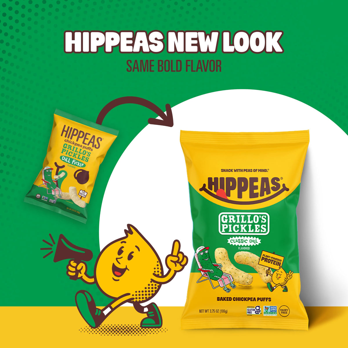 Hippeas Chickpea Puffs Grillo's Dill Pickle 3.75oz Pack of 6 | 3g Protein, 2g Fiber, Vegan, Gluten-Free