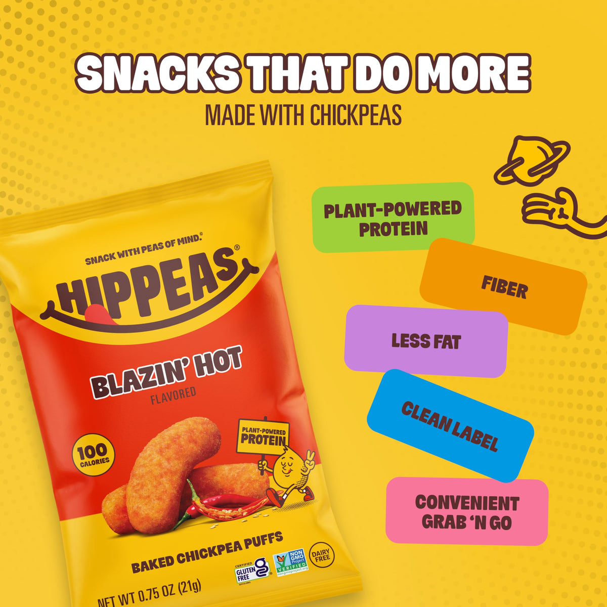 Hippeas Blazin' Hot Chickpea Puffs – 0.75 oz Bags, 3g Protein, 2g Fiber, Vegan, Gluten-Free
