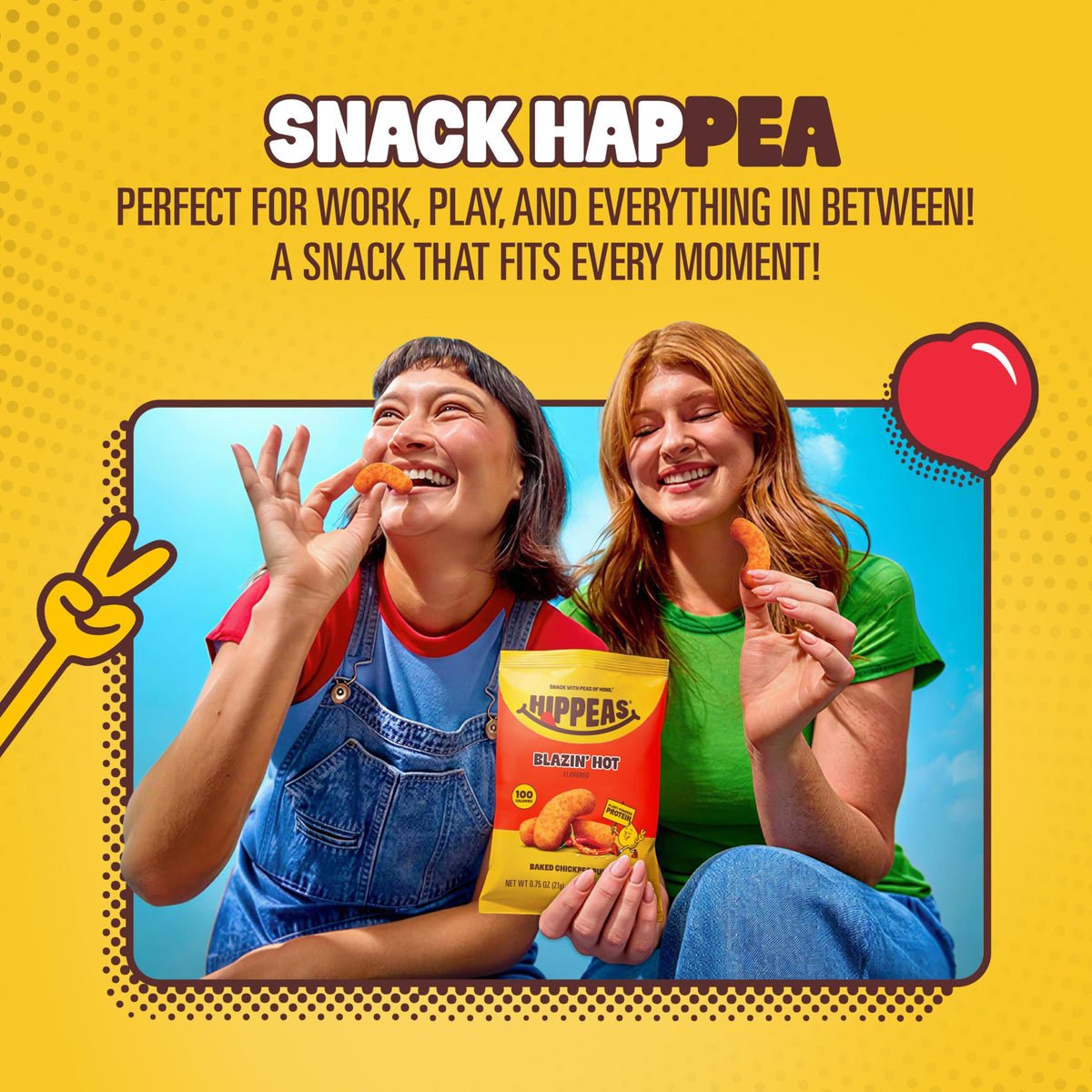 Hippeas Blazin' Hot Chickpea Puffs – 0.75 oz Bags, 3g Protein, 2g Fiber, Vegan, Gluten-Free