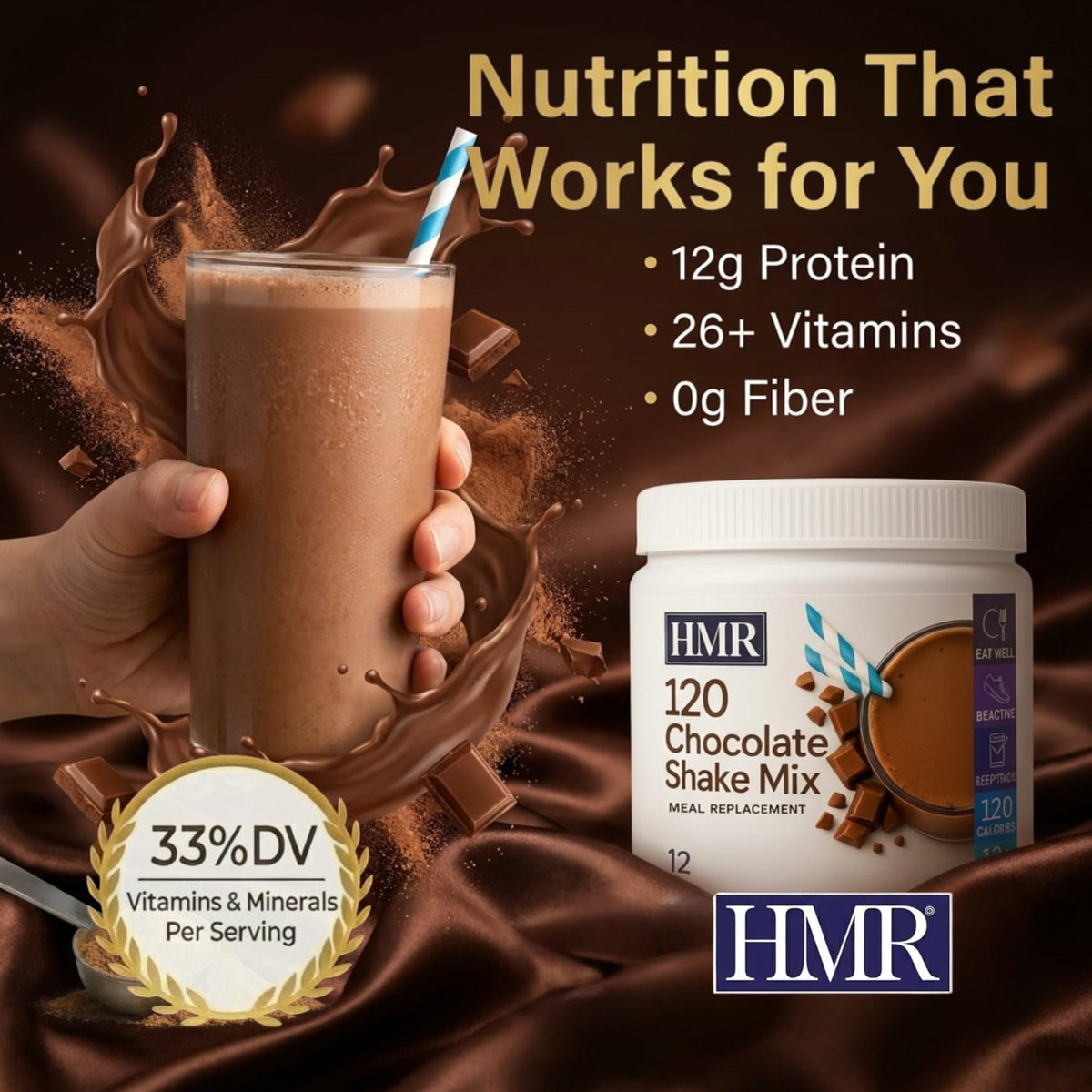 HMR 120 Chocolate Shake Powder – 12g Protein, 120 Calories per Serving | Meal Replacement