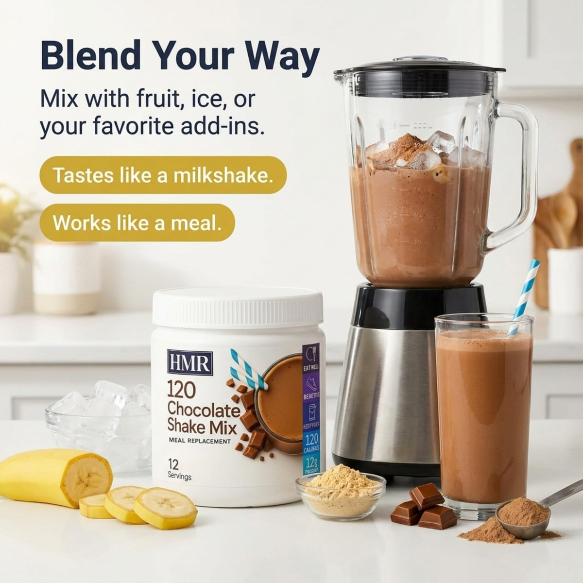 HMR 120 Chocolate Shake Powder – 12g Protein, 120 Calories per Serving | Meal Replacement