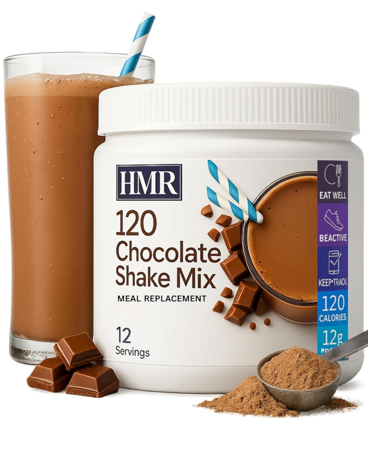 HMR 120 Chocolate Shake Powder – 12g Protein, 120 Calories per Serving | Meal Replacement