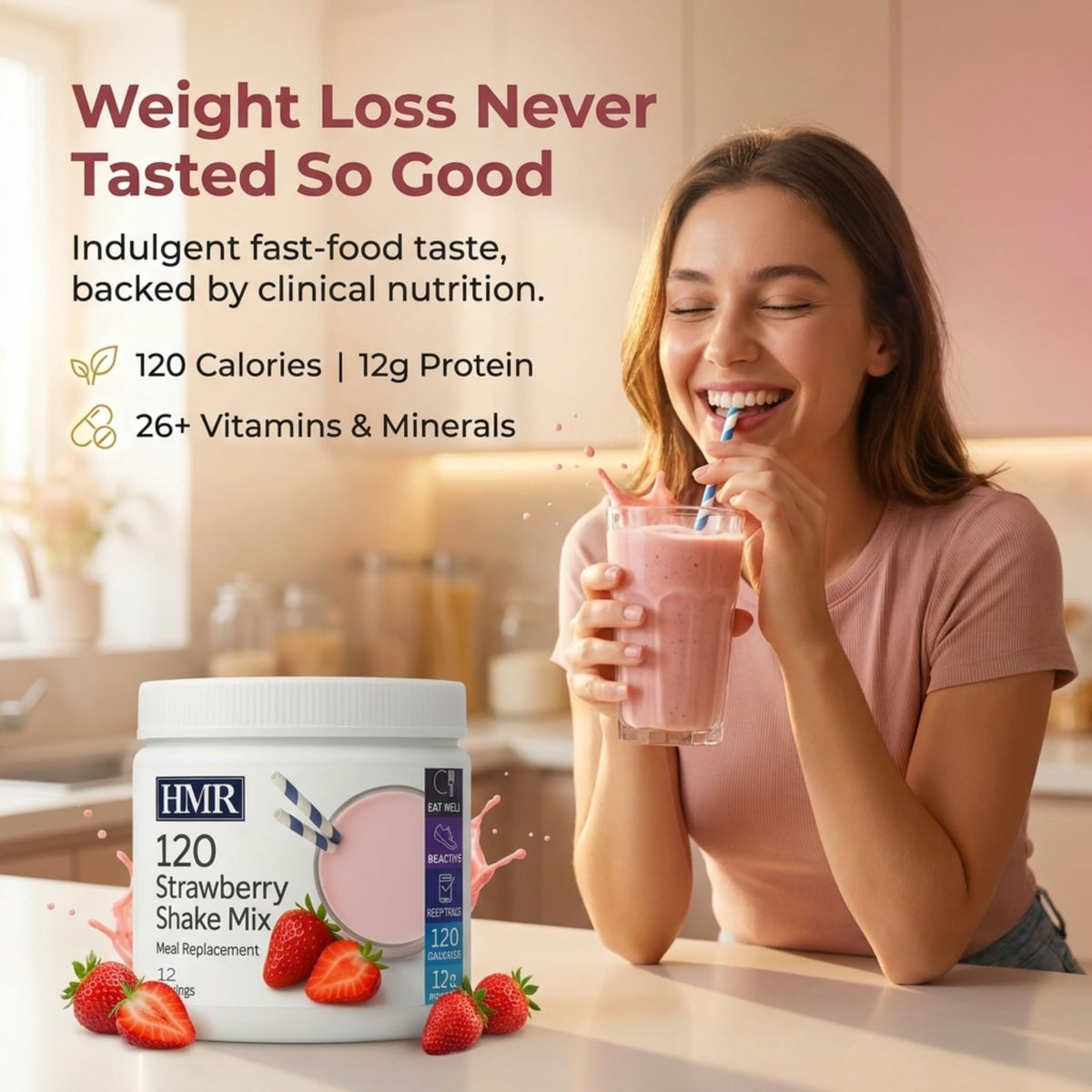 HMR 120 Shake Meal Replacement Powder | Strawberry Shake Mix to Support Healthy Weight Loss | 12g Protein | 120 Calories per Serving | 12 Servings