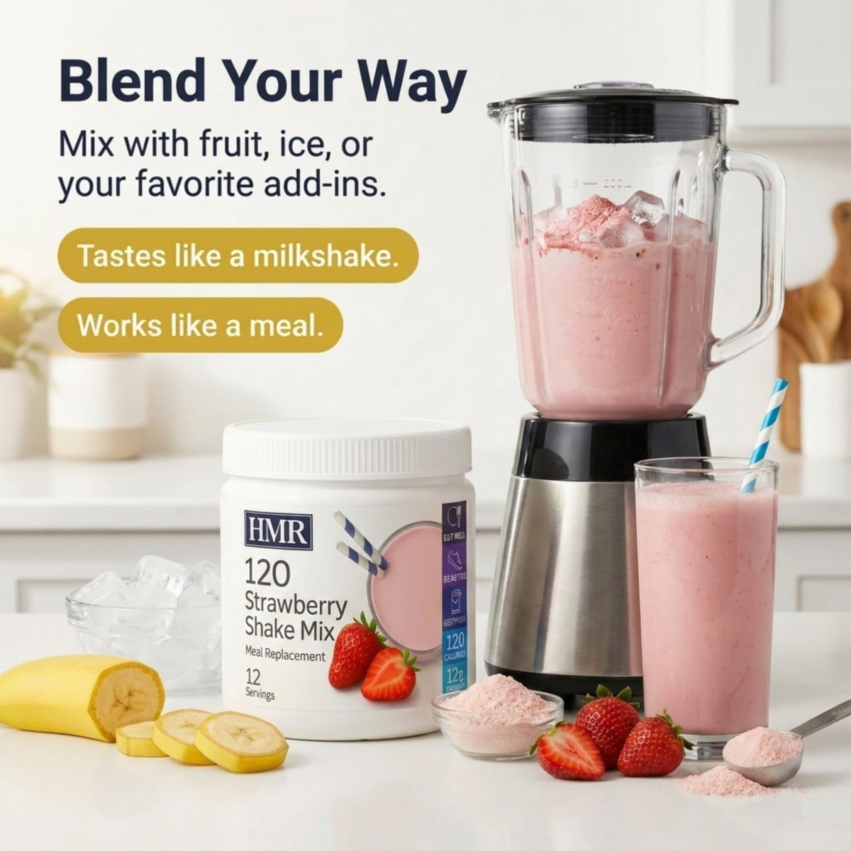 HMR 120 Shake Meal Replacement Powder | Strawberry Shake Mix to Support Healthy Weight Loss | 12g Protein | 120 Calories per Serving | 12 Servings