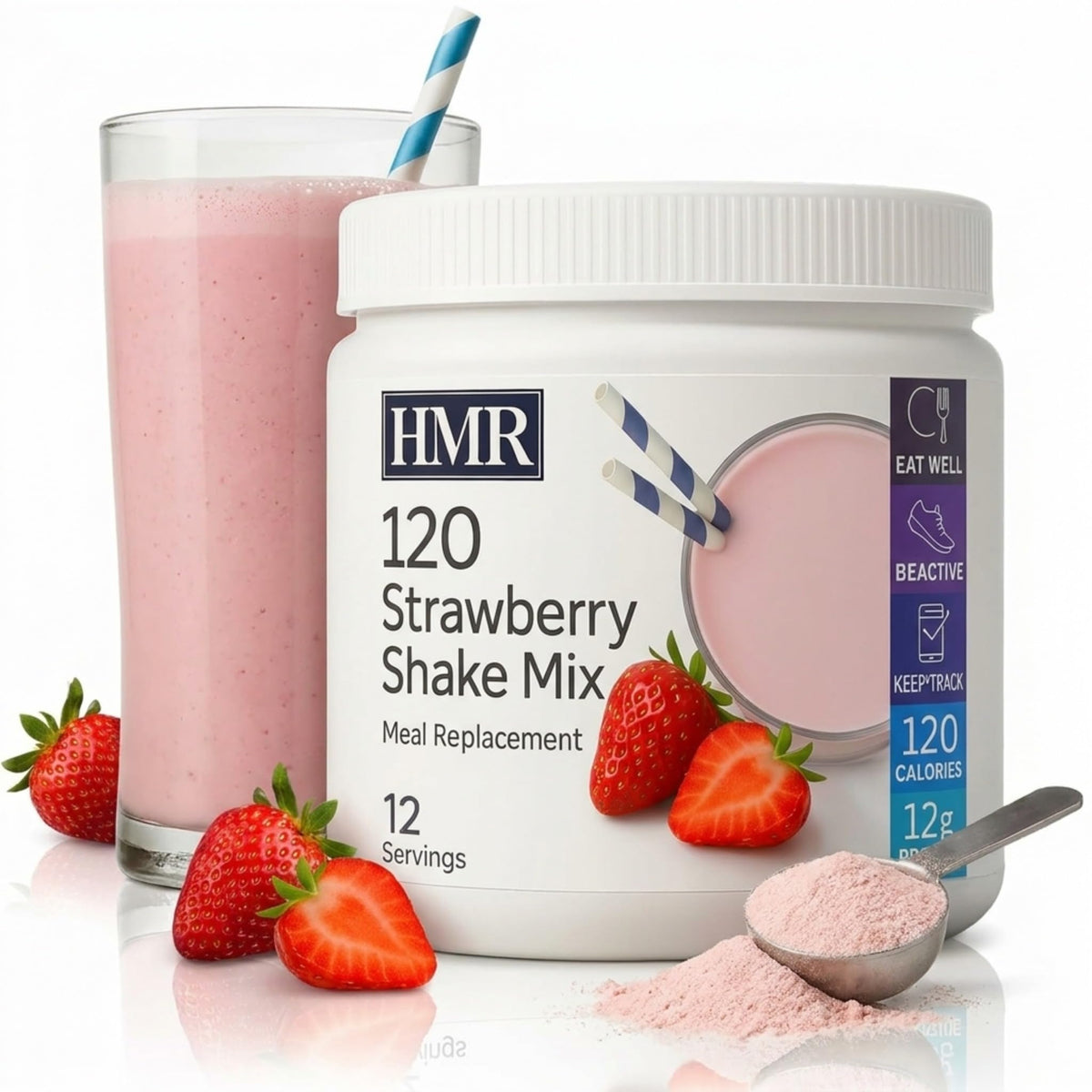HMR 120 Shake Meal Replacement Powder | Strawberry Shake Mix to Support Healthy Weight Loss | 12g Protein | 120 Calories per Serving | 12 Servings