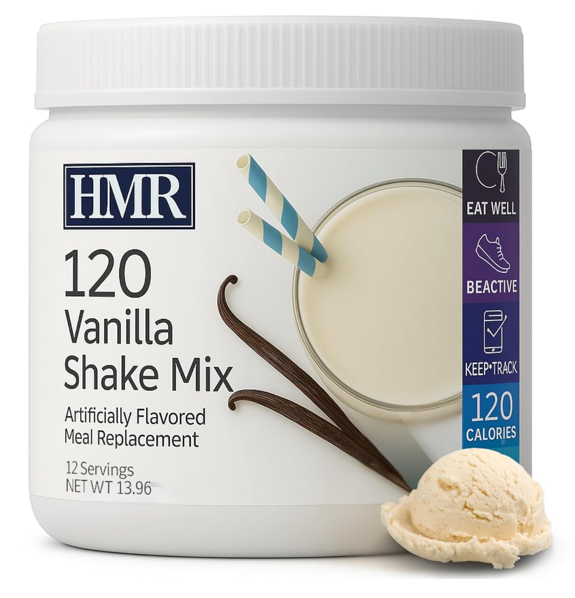 HMR 120 Vanilla Shake Meal Replacement Powder — 12 Servings, 120 Calories, 12g Protein, 13.55 oz