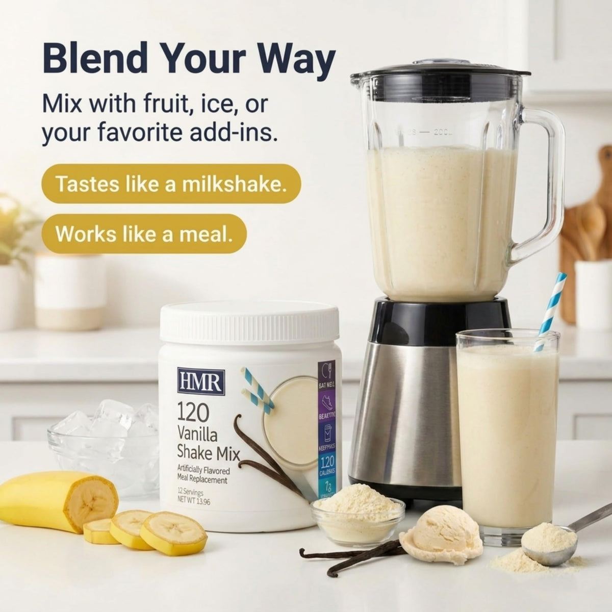 HMR 120 Vanilla Shake Meal Replacement Powder — 12 Servings, 120 Calories, 12g Protein, 13.55 oz