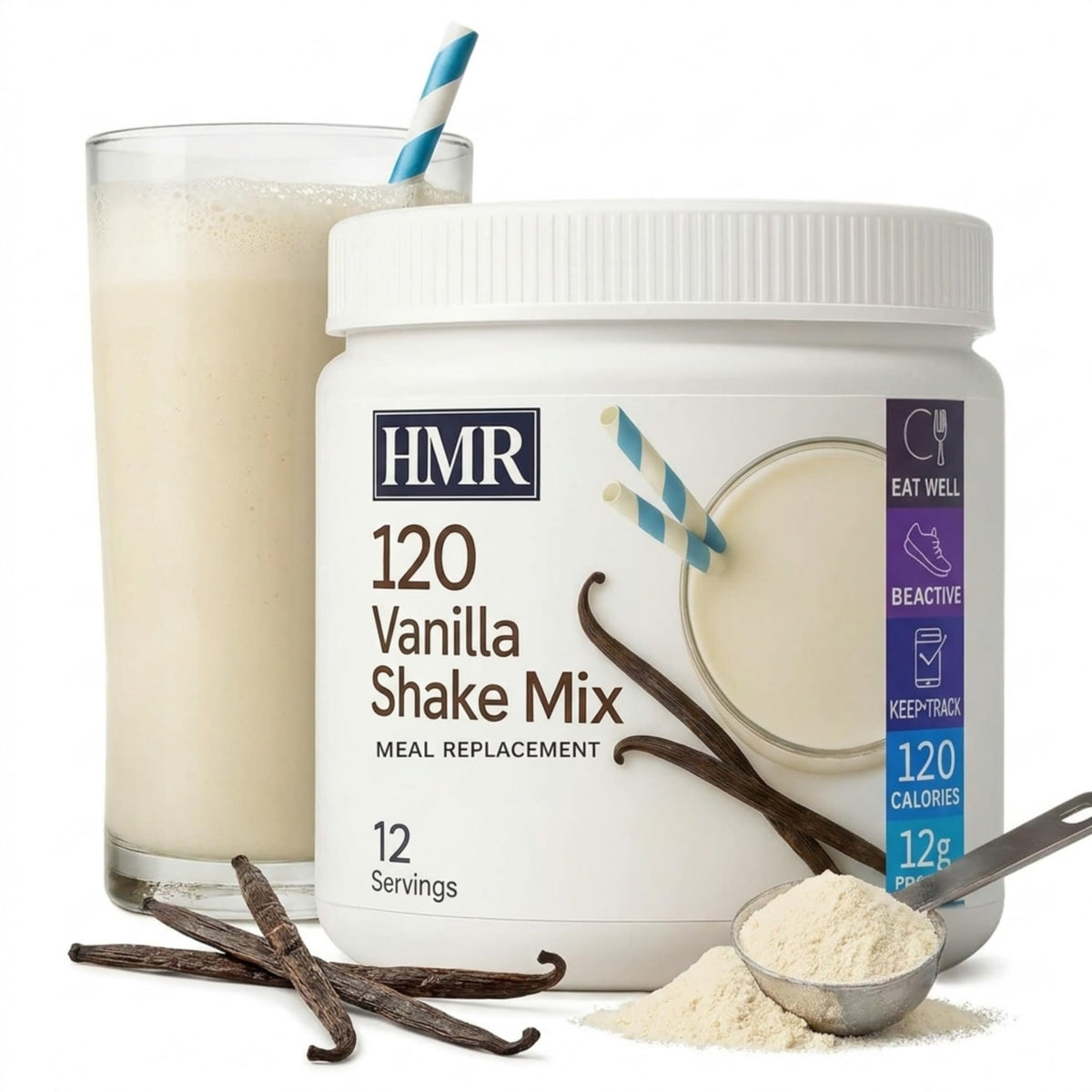 HMR 120 Vanilla Shake Meal Replacement Powder — 12 Servings, 120 Calories, 12g Protein, 13.55 oz