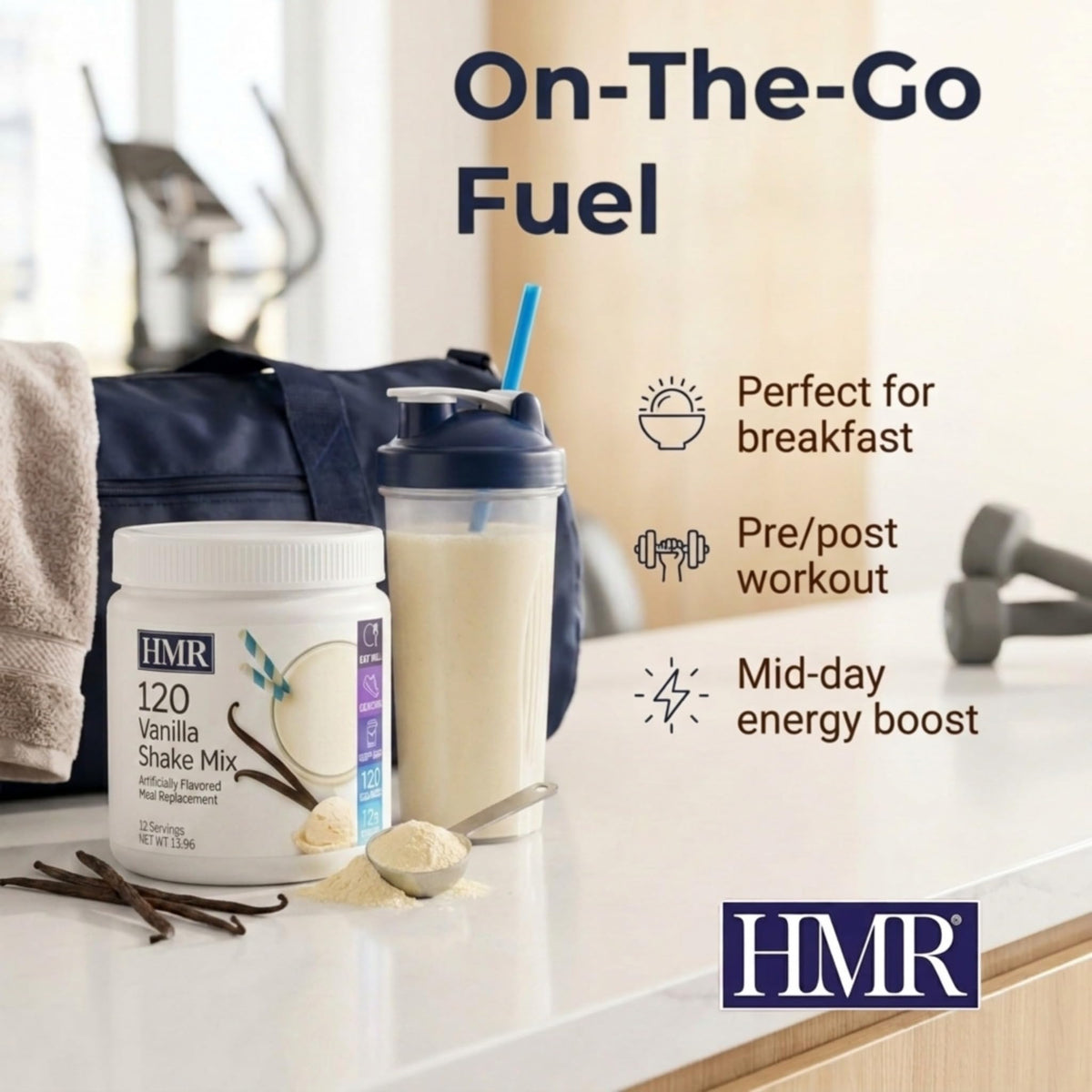 HMR 120 Vanilla Shake Meal Replacement Powder — 12 Servings, 120 Calories, 12g Protein, 13.55 oz